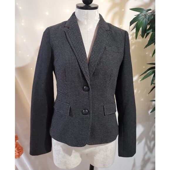 Banana Republic Houndstooth Herringbone 2 Button Schoolboy Wool Blazer Womens 4 - Picture 1 of 15